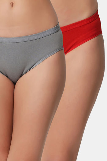 Buy Bleeding Heart Medium Rise Half Coverage Bikini Panty (Pack of 2) - Grey Red